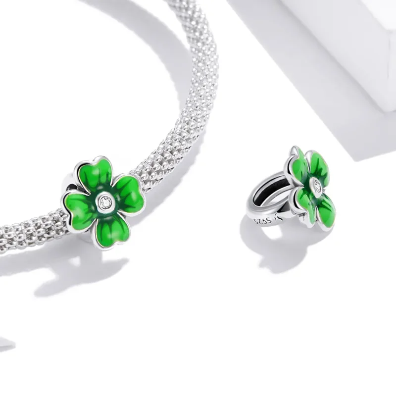 (image for) Pandora Style Silver Charm, Lucky Clover, Green Enamel - SCC1749 - View 4