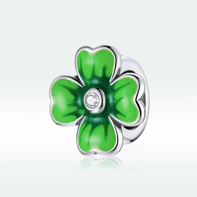 (image for) Pandora Style Silver Charm, Lucky Clover, Green Enamel - SCC1749 - View 5