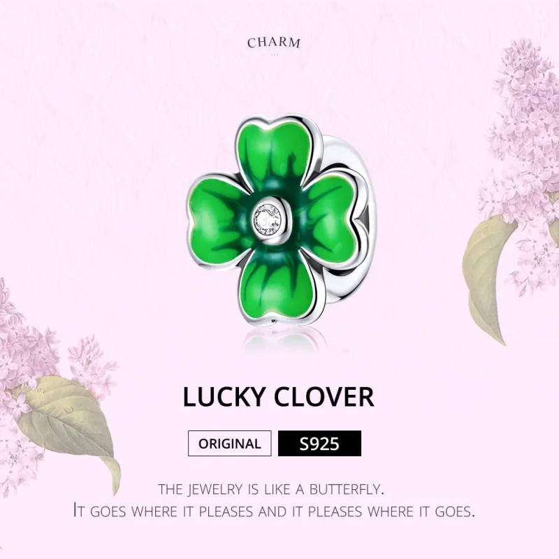 (image for) Pandora Style Silver Charm, Lucky Clover, Green Enamel - SCC1749 - View 6