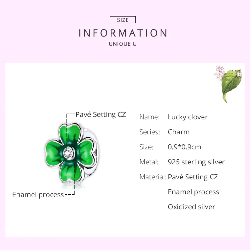 (image for) Pandora Style Silver Charm, Lucky Clover, Green Enamel - SCC1749 - View 7