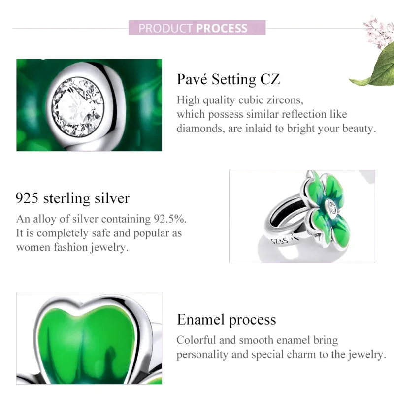 (image for) Pandora Style Silver Charm, Lucky Clover, Green Enamel - SCC1749 - View 8