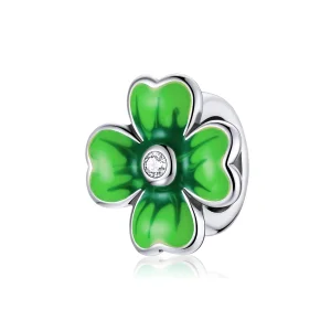 (image for) Pandora Style Silver Charm, Lucky Clover, Green Enamel - SCC1749