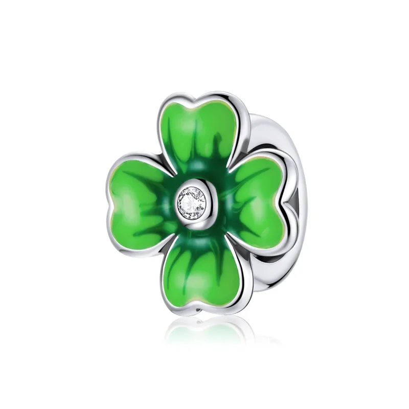 (image for) Pandora Style Silver Charm, Lucky Clover, Green Enamel - SCC1749 - Product Image