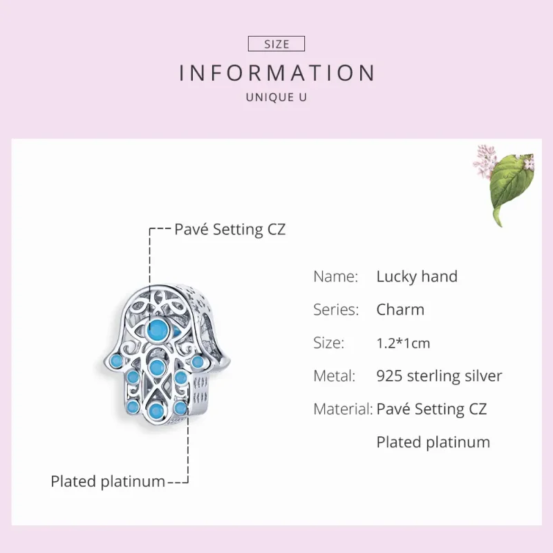 (image for) Pandora Style Silver Charm, Lucky Hand - SCC1757 - View 7