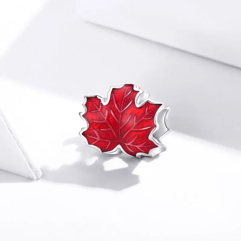 (image for) Pandora Style Silver Charm, Maple Leaf, Red Enamel - BSC335 - View 2