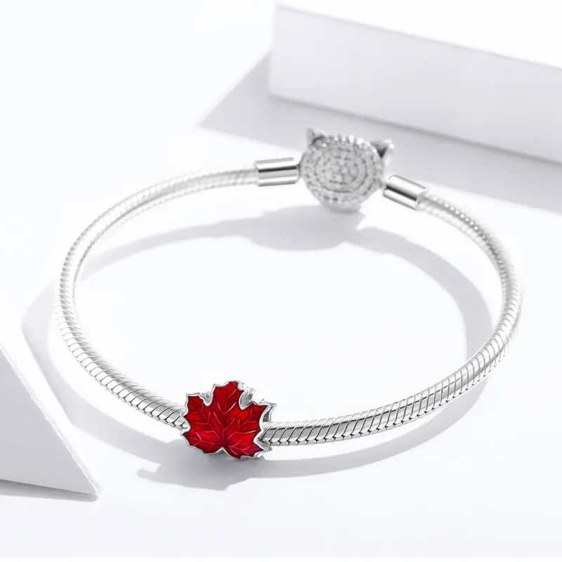 (image for) Pandora Style Silver Charm, Maple Leaf, Red Enamel - BSC335 - View 3