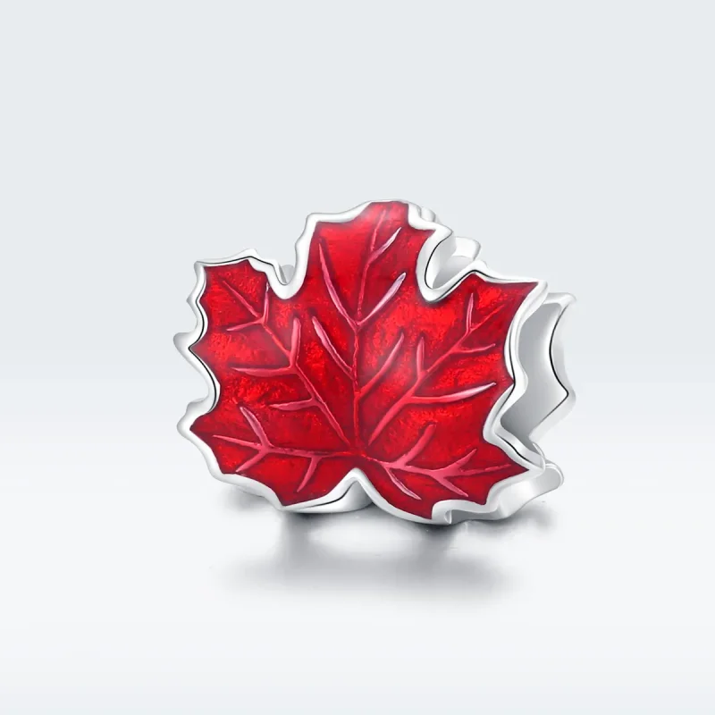 (image for) Pandora Style Silver Charm, Maple Leaf, Red Enamel - BSC335 - View 5