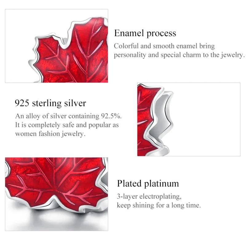 (image for) Pandora Style Silver Charm, Maple Leaf, Red Enamel - BSC335 - View 7