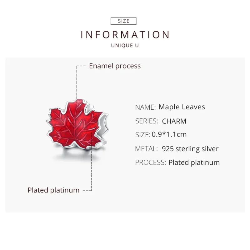 (image for) Pandora Style Silver Charm, Maple Leaf, Red Enamel - BSC335 - View 8
