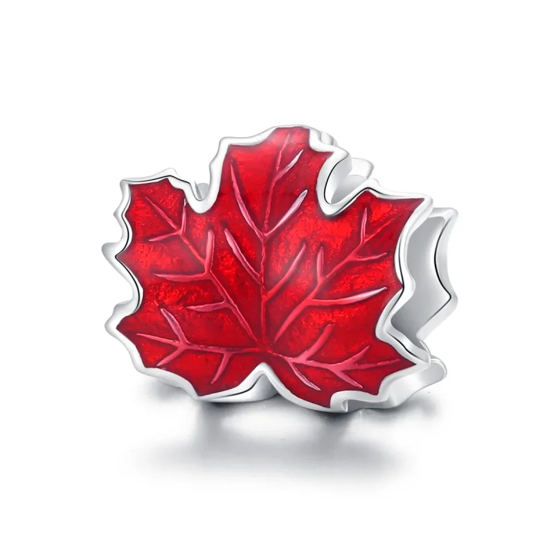(image for) Pandora Style Silver Charm, Maple Leaf, Red Enamel - BSC335 - Product Image
