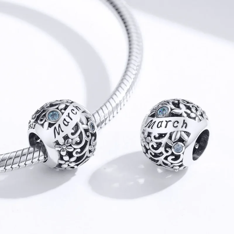 (image for) Pandora Style Silver Charm, March Birthstone - SCC1385-3 - View 3