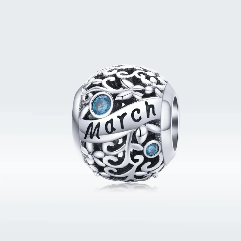 (image for) Pandora Style Silver Charm, March Birthstone - SCC1385-3 - View 5