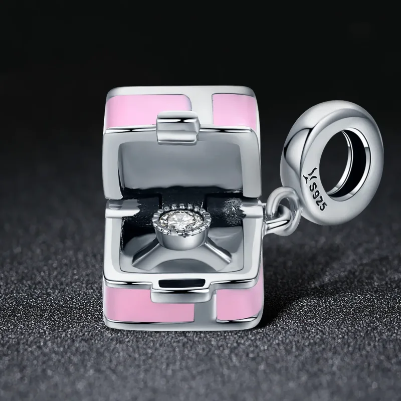 (image for) Pandora Style Silver Charm, Marriage Ring, Pink Enamel - SCC549 - View 2