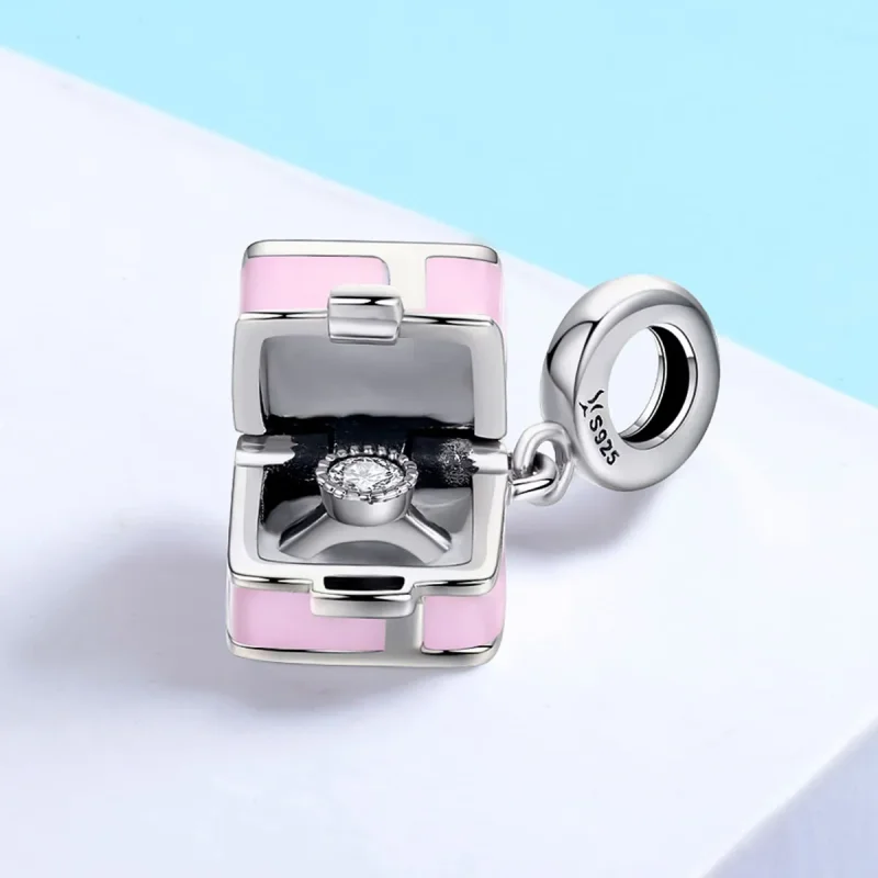 (image for) Pandora Style Silver Charm, Marriage Ring, Pink Enamel - SCC549 - View 3