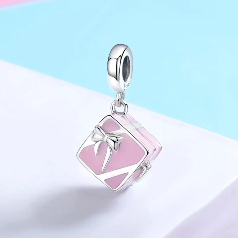 (image for) Pandora Style Silver Charm, Marriage Ring, Pink Enamel - SCC549 - View 4