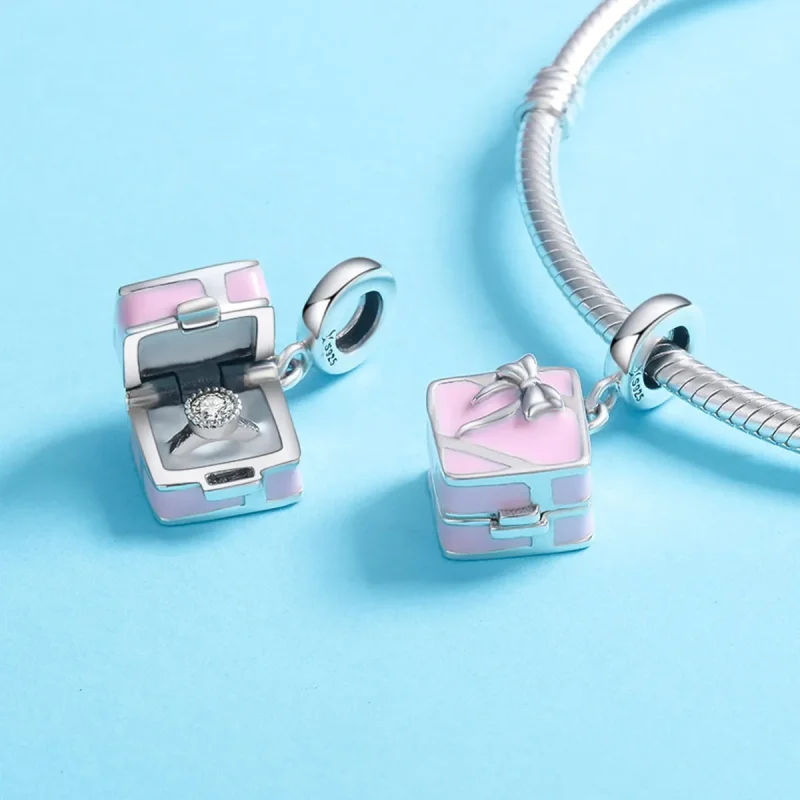 (image for) Pandora Style Silver Charm, Marriage Ring, Pink Enamel - SCC549 - View 5