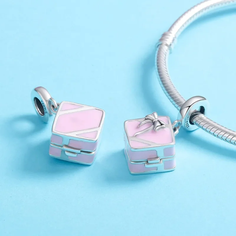 (image for) Pandora Style Silver Charm, Marriage Ring, Pink Enamel - SCC549 - View 6