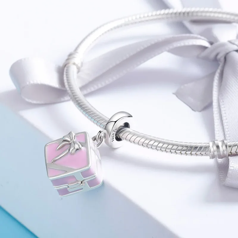 (image for) Pandora Style Silver Charm, Marriage Ring, Pink Enamel - SCC549 - View 7