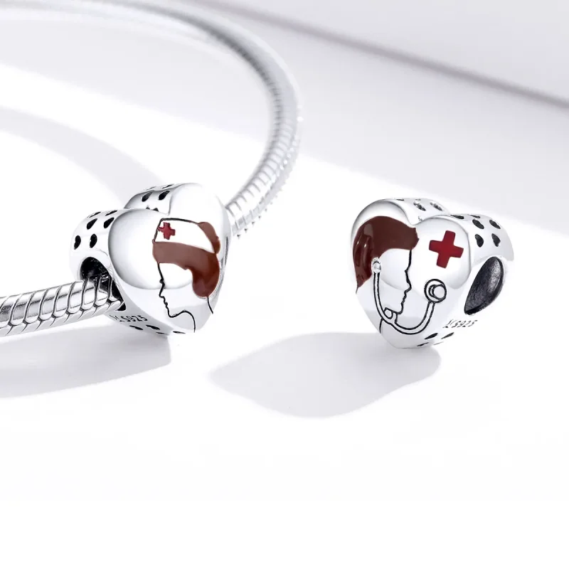 (image for) Pandora Style Silver Charm, Medical Angel In White Nurse, Red Enamel - SCC1547 - View 2