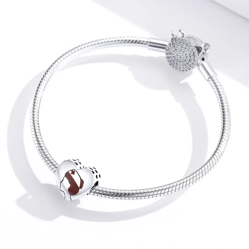 (image for) Pandora Style Silver Charm, Medical Angel In White Nurse, Red Enamel - SCC1547 - View 4