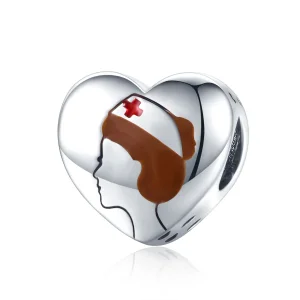 (image for) Pandora Style Silver Charm, Medical Angel In White Nurse, Red Enamel - SCC1547