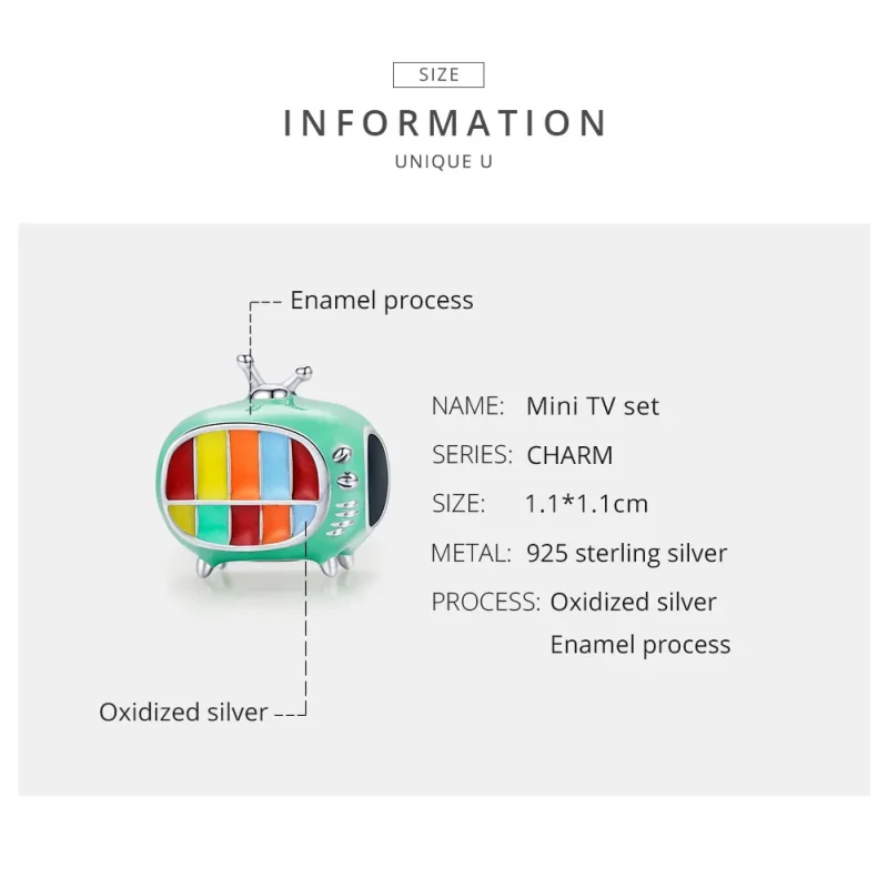 (image for) Pandora Style Silver Charm, Mini Color Tv, Multicolor Enamel - SCC1861 - View 7