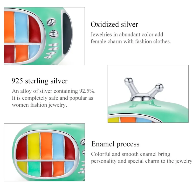 (image for) Pandora Style Silver Charm, Mini Color Tv, Multicolor Enamel - SCC1861 - View 8