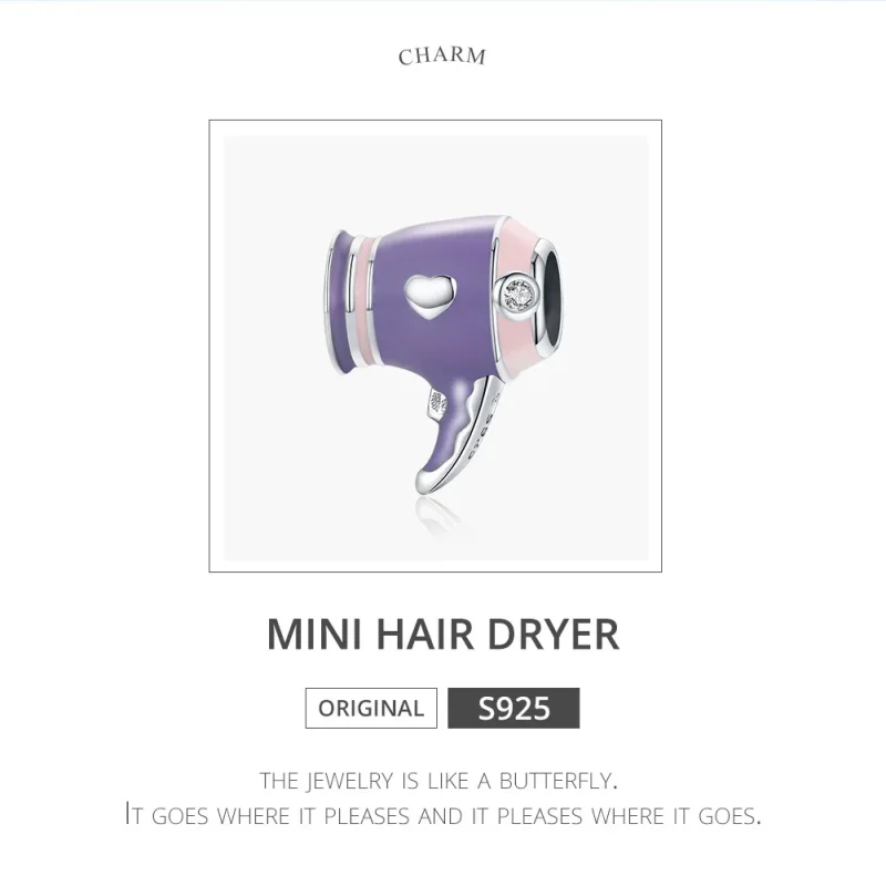 (image for) Pandora Style Silver Charm, Mini Hair Dryer, Multicolor Enamel - SCC1865 - View 6