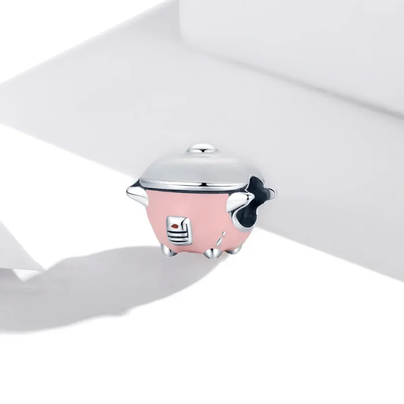 (image for) Pandora Style Silver Charm, Mini Rice Cooker, Pink Enamel - SCC1862 - View 2