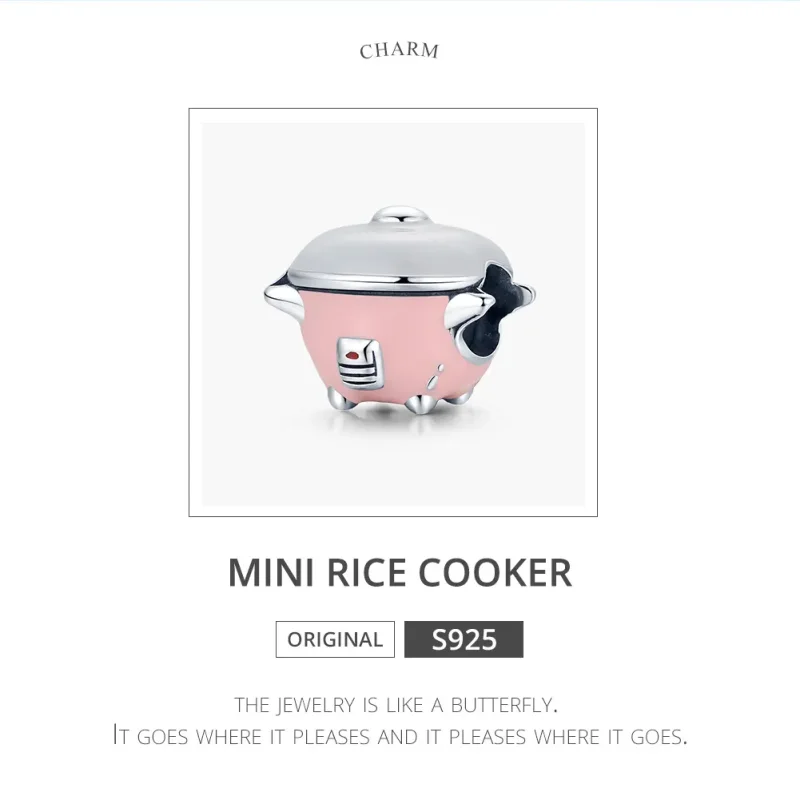 (image for) Pandora Style Silver Charm, Mini Rice Cooker, Pink Enamel - SCC1862 - View 6