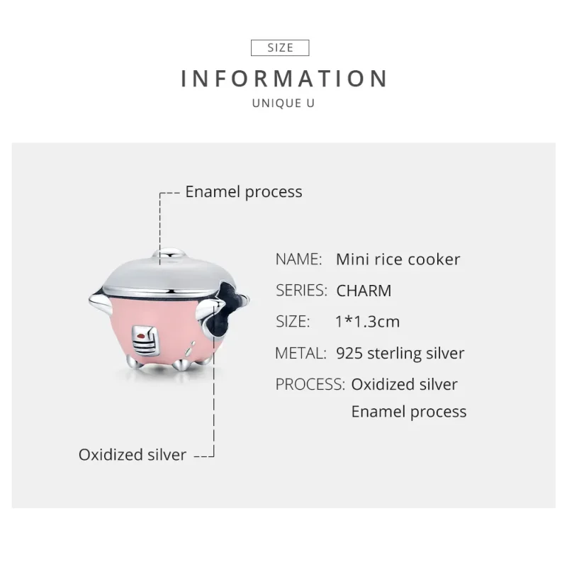 (image for) Pandora Style Silver Charm, Mini Rice Cooker, Pink Enamel - SCC1862 - View 7
