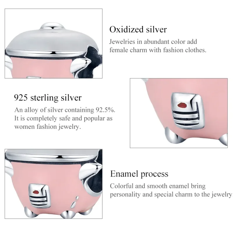 (image for) Pandora Style Silver Charm, Mini Rice Cooker, Pink Enamel - SCC1862 - View 8