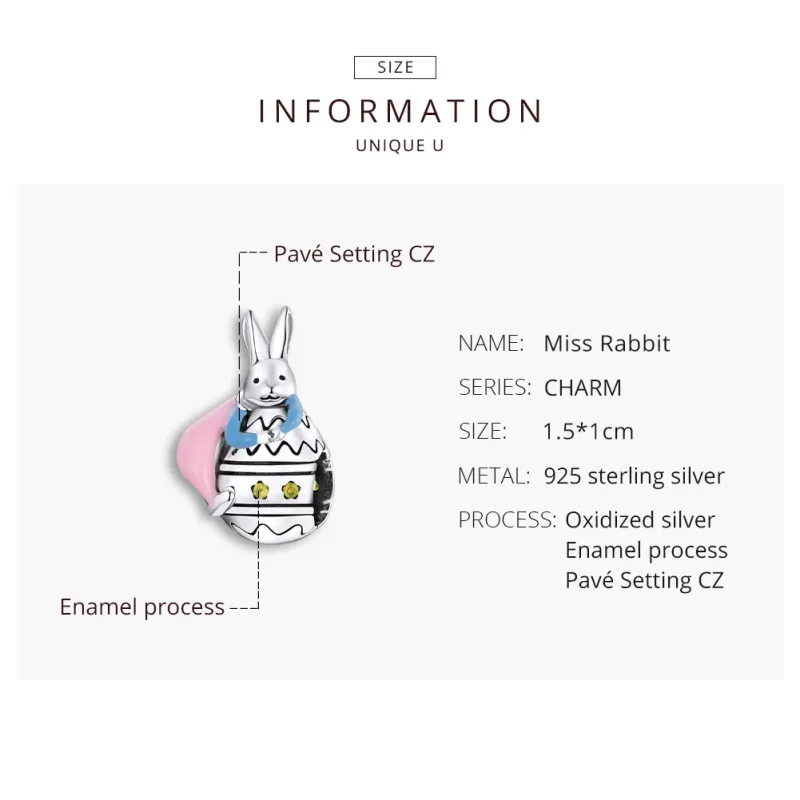 (image for) Pandora Style Silver Charm, Miss Rabbit, Multicolor Enamel - SCC1754 - View 8