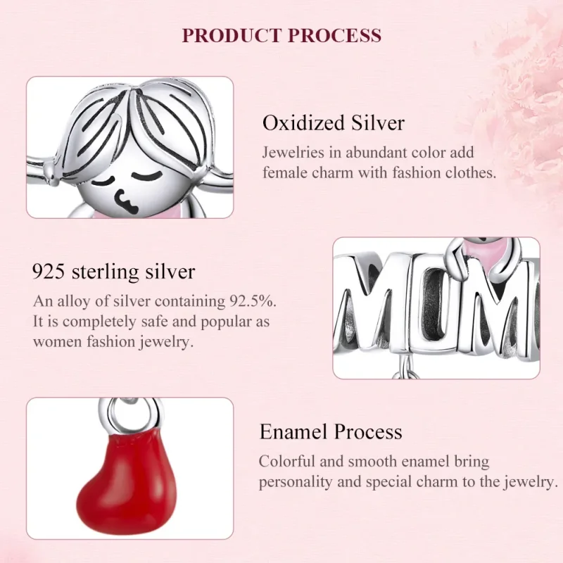 (image for) Pandora Style Silver Charm, Mom Letters, Multicolor Enamel - SCC1461 - View 7