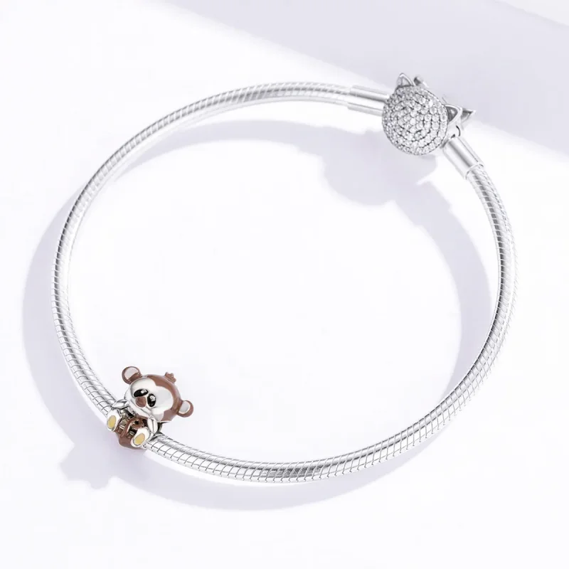 (image for) Pandora Style Silver Charm, Monkey, Multicolor Enamel - BSC125 - View 3
