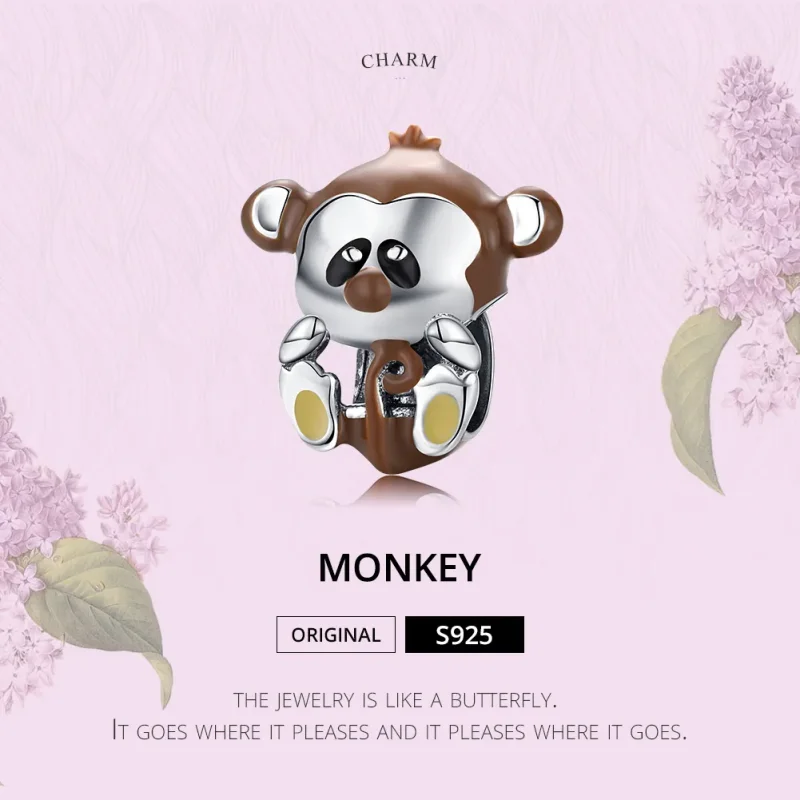 (image for) Pandora Style Silver Charm, Monkey, Multicolor Enamel - BSC125 - View 5