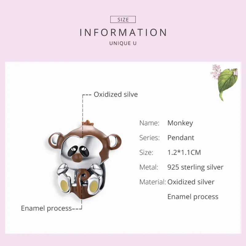 (image for) Pandora Style Silver Charm, Monkey, Multicolor Enamel - BSC125 - View 6