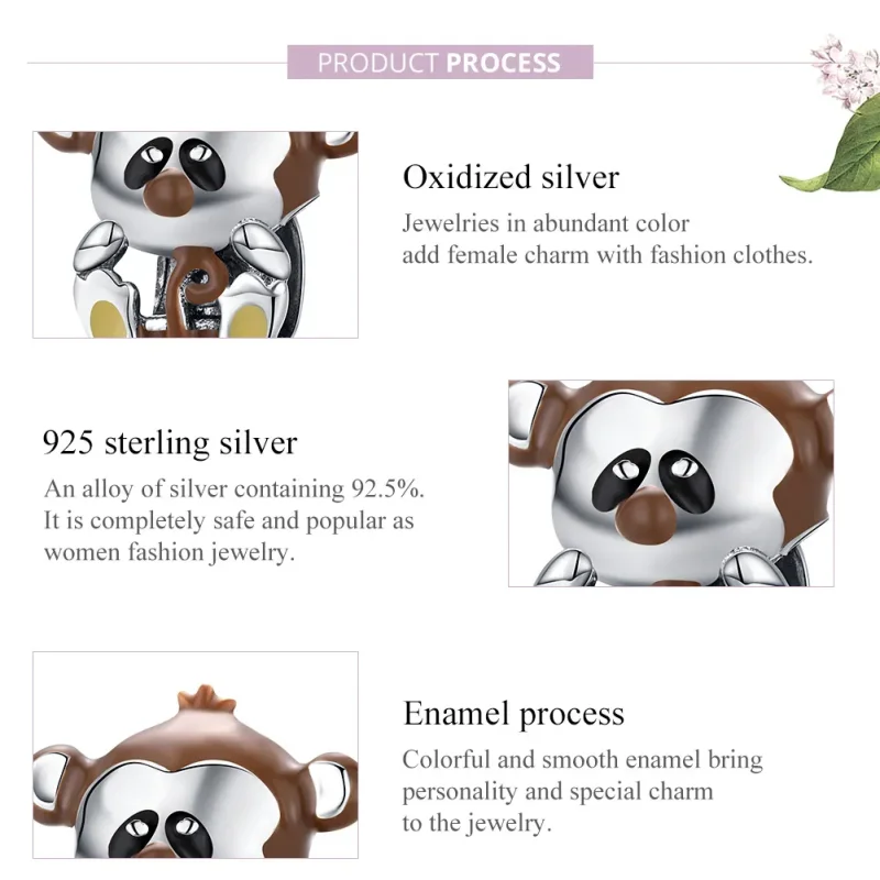 (image for) Pandora Style Silver Charm, Monkey, Multicolor Enamel - BSC125 - View 7