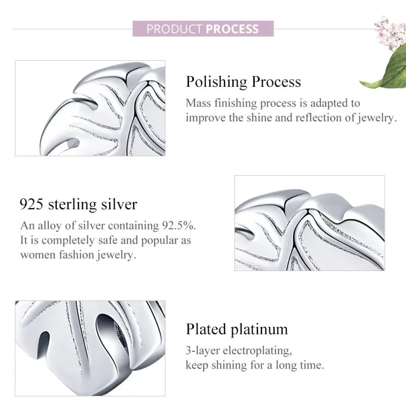 (image for) Pandora Style Silver Charm, Monstera Deliciosa - BSC141 - View 8