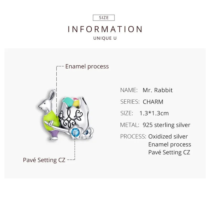 (image for) Pandora Style Silver Charm, Mr. Rabbit, Multicolor Enamel - SCC1755 - View 8