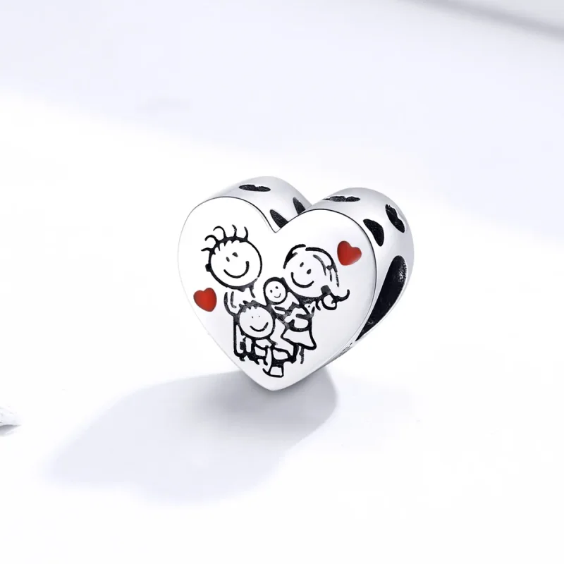 (image for) Pandora Style Silver Charm, My Family, Red Enamel - BSC237 - View 2