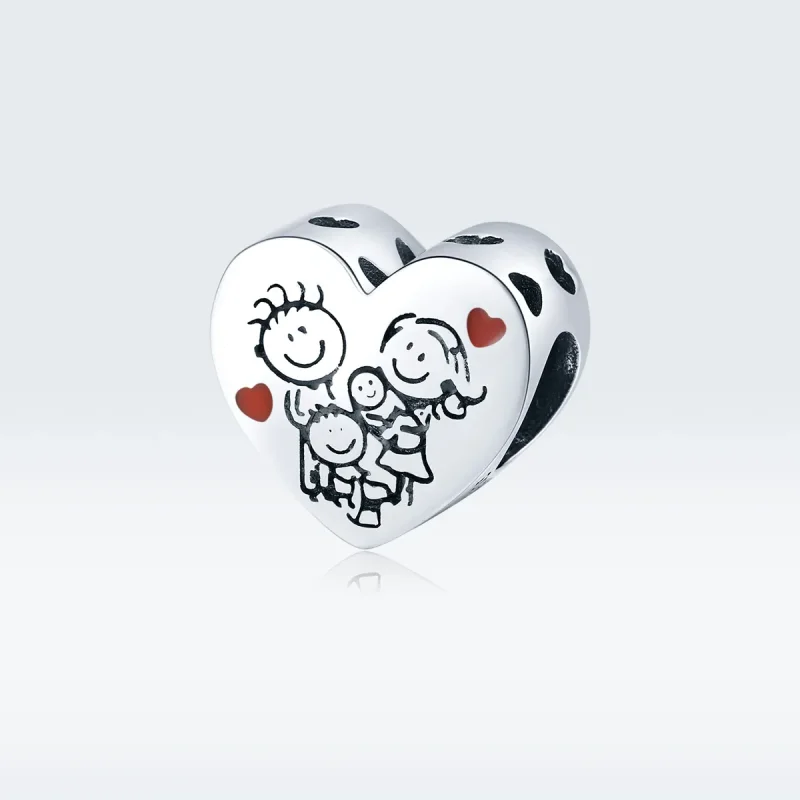 (image for) Pandora Style Silver Charm, My Family, Red Enamel - BSC237 - View 5