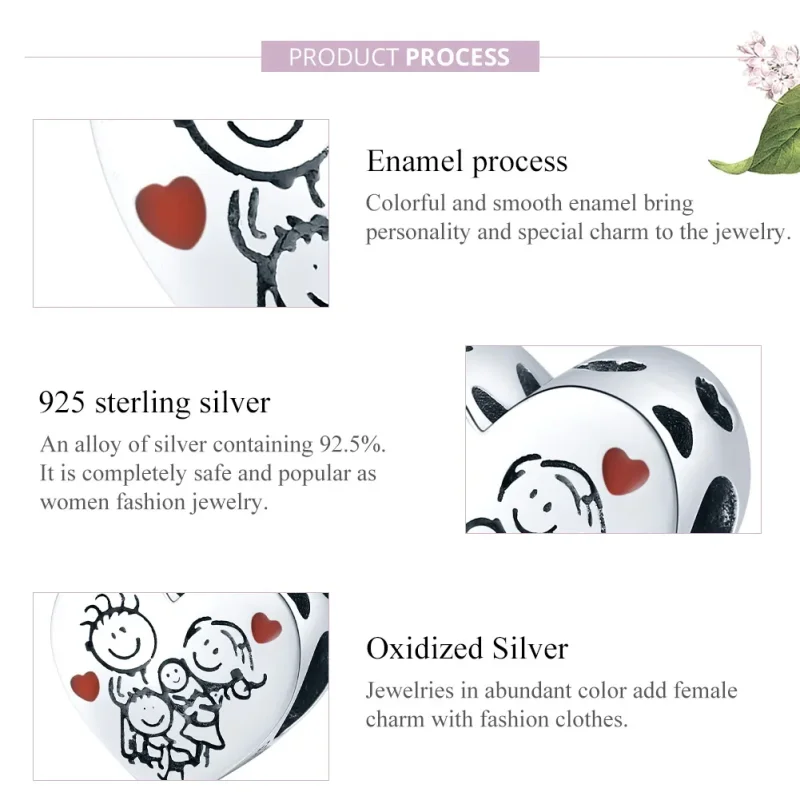 (image for) Pandora Style Silver Charm, My Family, Red Enamel - BSC237 - View 8