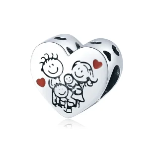 (image for) Pandora Style Silver Charm, My Family, Red Enamel - BSC237