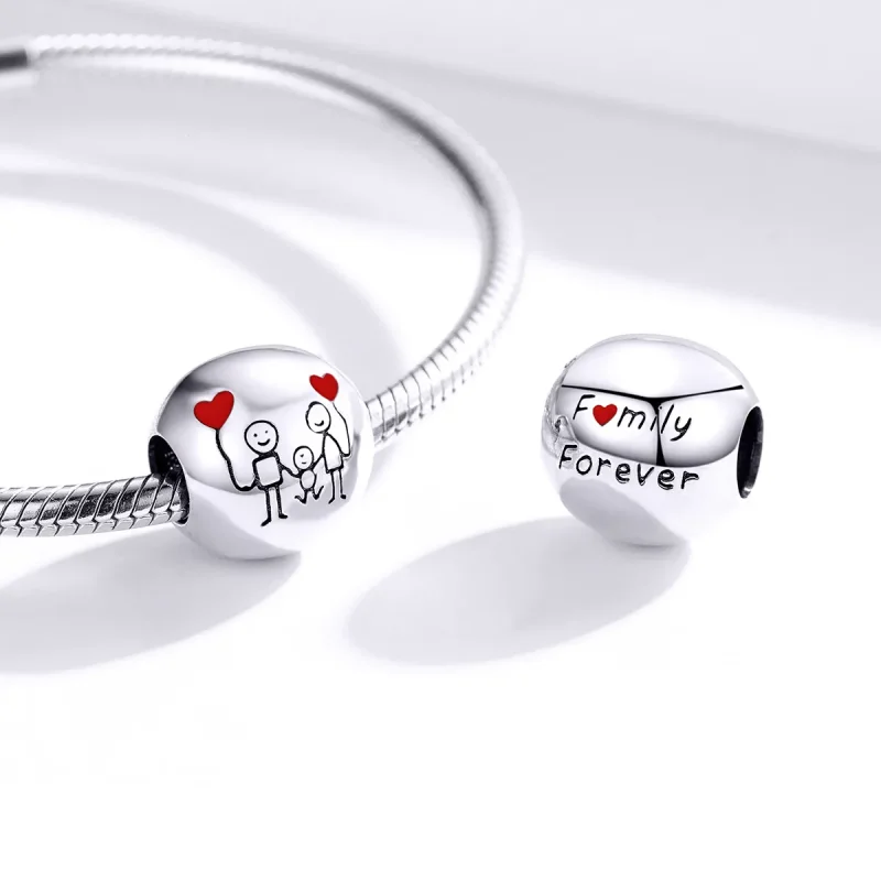 (image for) Pandora Style Silver Charm, My Family, Red Enamel - SCC1339 - View 4
