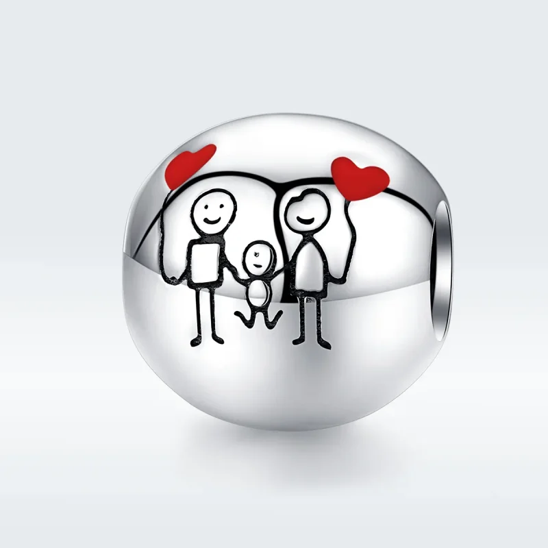 (image for) Pandora Style Silver Charm, My Family, Red Enamel - SCC1339 - View 5