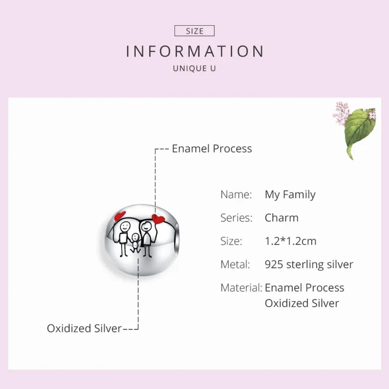 (image for) Pandora Style Silver Charm, My Family, Red Enamel - SCC1339 - View 7