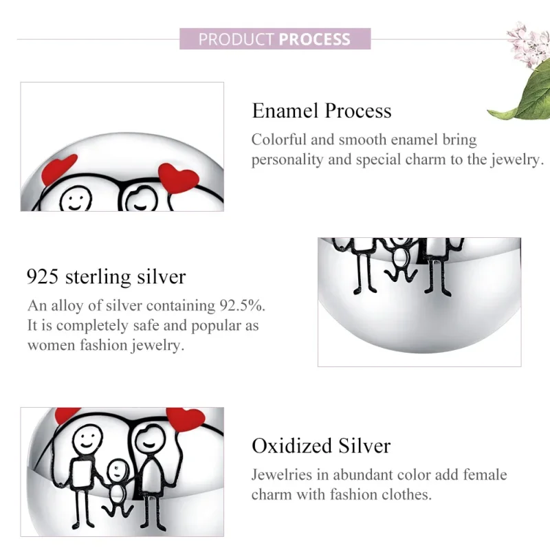 (image for) Pandora Style Silver Charm, My Family, Red Enamel - SCC1339 - View 8