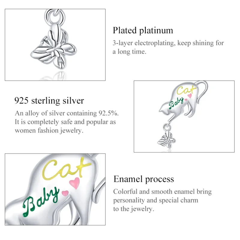 (image for) Pandora Style Silver Charm, Naughty Cat, Multicolor Enamel - SCC1678 - View 7