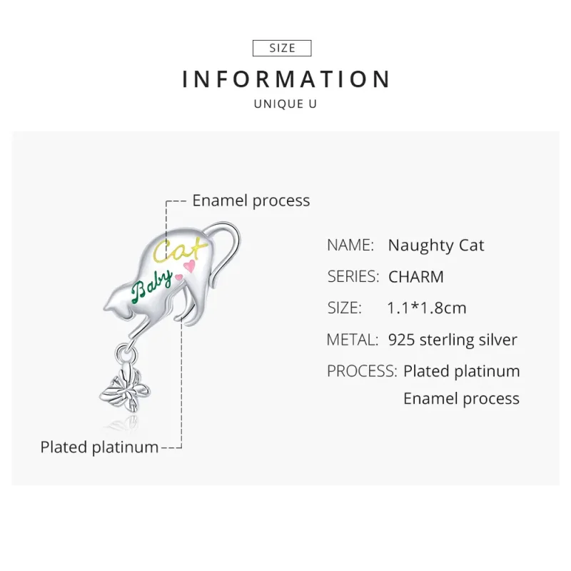 (image for) Pandora Style Silver Charm, Naughty Cat, Multicolor Enamel - SCC1678 - View 8